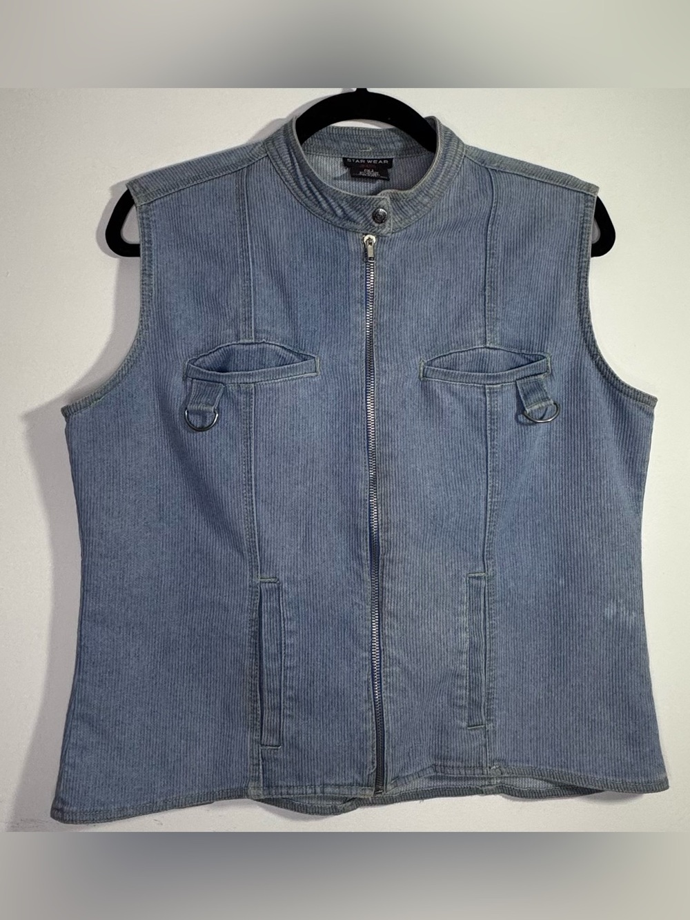 Star Wear Jeans Light Wash Denim Moto Vest Women’s Size Small Y2K Zip Front